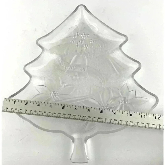 VTG Crystal 13" Christmas Tree Poinsettia Serving Platter Home Decor Mervyn's - Picture 3 of 9